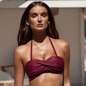 Cupshe Twist Bandeau Swim Bikini Top Size XL Plum Red